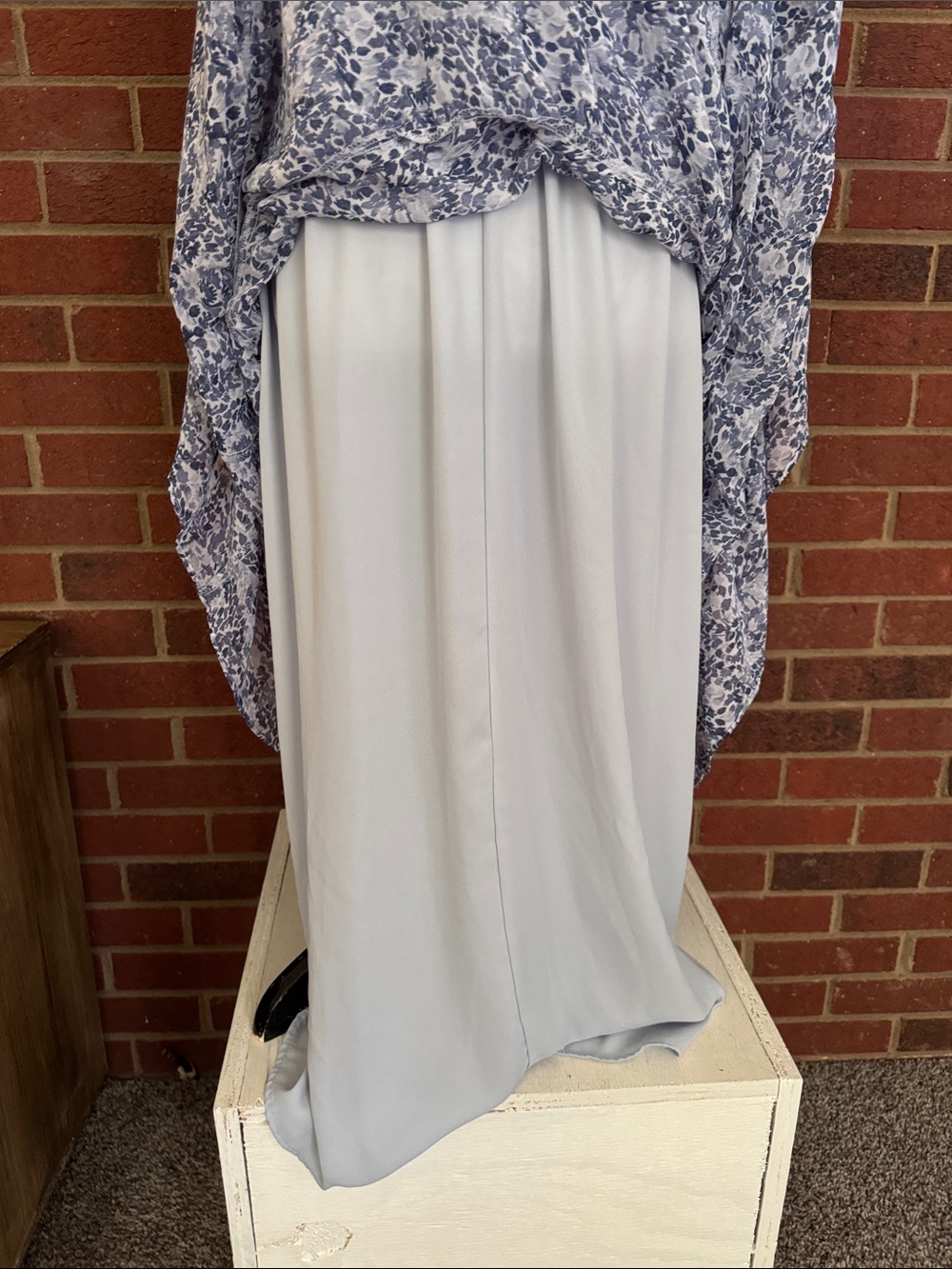 MSK Blue and White Floral Tiered Maxi Dress - Sleeveless Smocked Waist - Picture 8 of 10